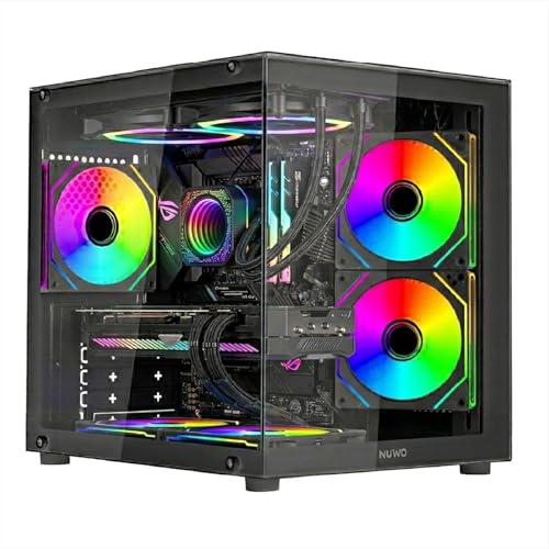 Nuwo Vitra BK100 | Boîtier PC Gaming Micro-ATX Micro Tour | 3 Ventilateurs ARGB 120 mm | Double caméra | Panneau Avant et latéral en Verre trempé | Noir