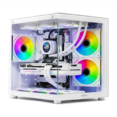Nuwo Vitra BH100 | Boîtier PC Gaming Micro-ATX Micro Tour | 3 Ventilateurs ARGB 120 mm | Double caméra | Panneau Avant et latéral en Verre trempé | Blanc