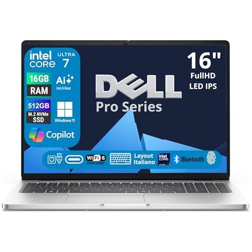 Ordinateur portable Dell Processeur Intel Core Ultra7 255U 12Core Series 2, jusqu'à 5,2 GHz, RAM DDR5 32 Go, écran 16 FHD IPS, SSD 512 Go, clavier rétroéclairé, Fingerprint, Win 11Pro, Doking