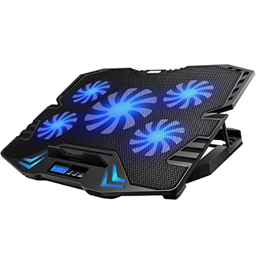 Ewent Support Refroidisseur pour Ordinateur Portable 15,6 à 17 Pouces, Base Ventilée avec 5 Ventilateurs Silencieux et Interrupteur Marche Arrêt, Support Ergonomique, Bureau et Télétravail