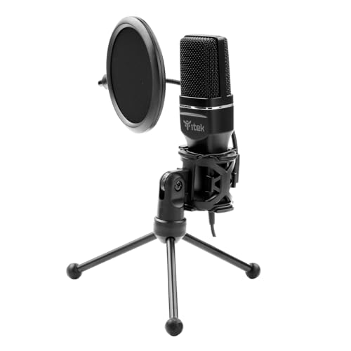 Itek Microphone à condensateur M100 – USB – Trépied – Filtre Anti-Pop et bonnette – Audio Professionnel