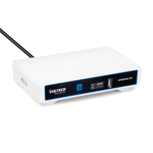 VulTech UPS60PW-DC Rev. 2.1 Blanc Mini UPS 6000mAh 60W Portable Alimentation sans Interruption pour Routeur sans Fil Modem Caméra Power Bank Smartphone Entrée 100-240 VAC USB 5V DC 12V