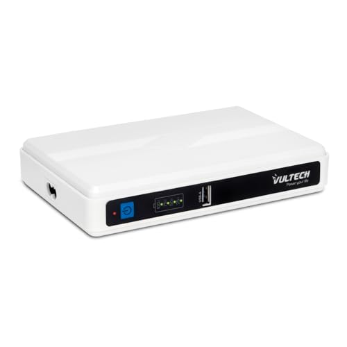 VulTech UPS60PWTC-DC Mini UPS 4350 mAh 60 W 0 ms Groupe de continuité Portable pour routeur sans Fil Modem Caméra Power Bank Smartphone USB 2.4A 12 W Type-C PD QC3 45 W 2 DC 12 V Blanc
