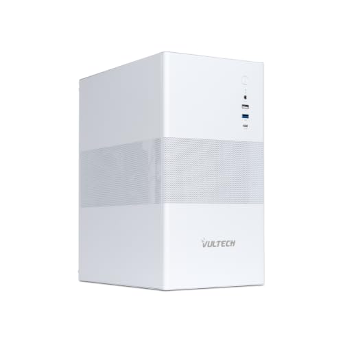 VulTech VCO-M1759-B Boîtier PC Micro-ATX en Acier SPCC, USB-C, USB 3.0 et USB 2.0, Ventilateur 120 mm Inclus, Support GPU 270 mm, sans Alimentation, Blanc