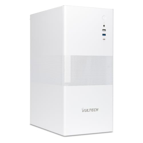 VulTech VCO-A1759-B Boîtier PC ATX Mid Tower en Acier SPCC, Type-C, USB 3.0, Ventilateur 120 mm Inclus sans Alimentation, Blanc