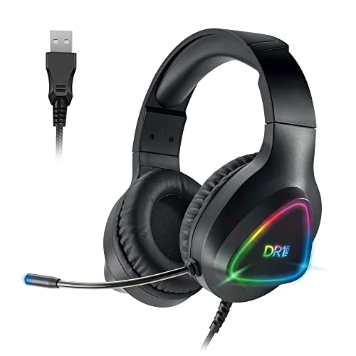 DR1TECH GrayEagle Casque Professionnel Gamer LED RGB Pour PC Avec Câble USB Et Micro | 7.1 Surround Sound NEW GEN | Over Ear Headphones Driver 50mm [IMMERSION TOTALE]
