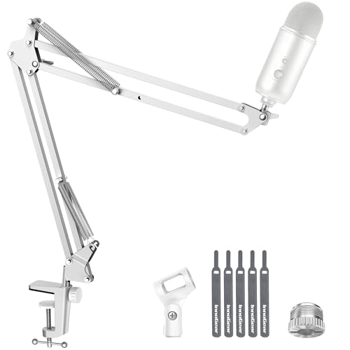 InnoGear Support à bras pour microphone avec clip pour Blue Yeti HyperX QuadCast SoloCast Snowball Fifine Shure SM7B et autres micros, taille moyenne, blanc
