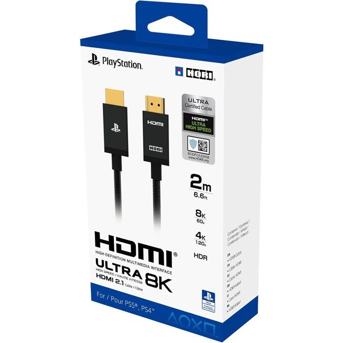 Cable HDMI 2.1 - Hori - PlayStation - Ultra haute vitesse pour PS5 - Compatibilite 8K 4K et HDR - Nylon - Longueur 2 m - Black