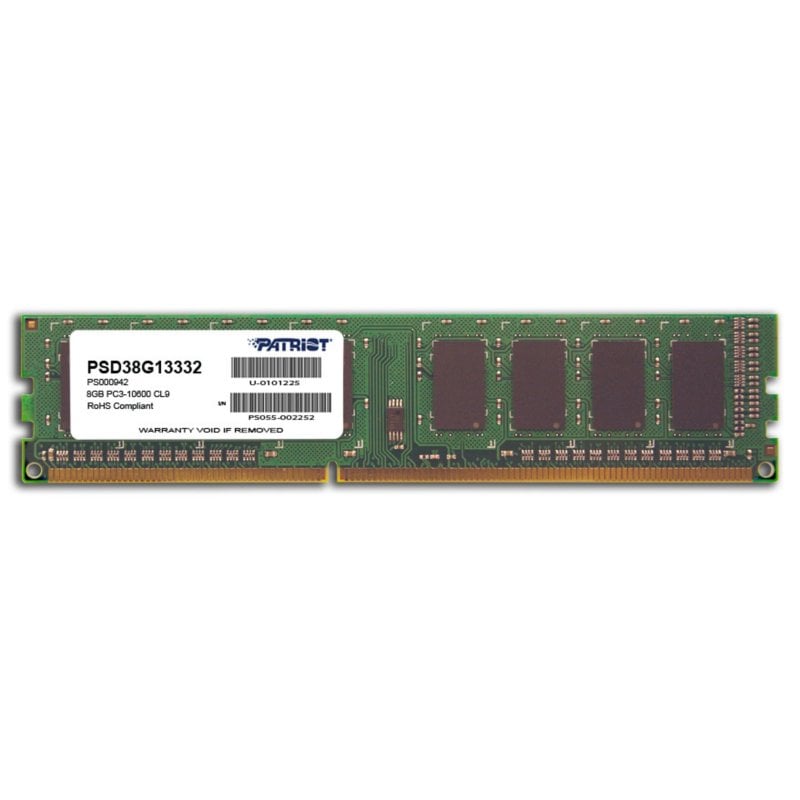 Patriot Mémoire RAM Patriot PC3-10600 8GB 1x8GB DDR3 1333MHz CL9 Non-ECC Unbuffered DIMM
