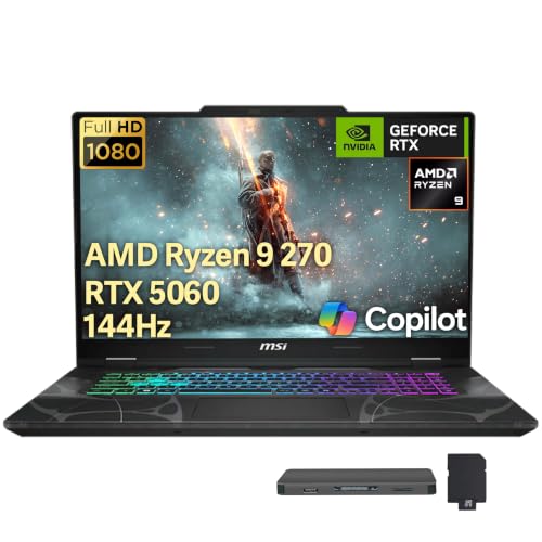 msi Cyborg A15 AI Ordinateur portable de jeu FHD 144 Hz, AMD Ryzen 9 270, GeForce RTX 5060, 16 Go de RAM, 2 To de stockage (SSD 1 To station d'accueil 1 To), clavier RVB 4 zones, Wi-Fi 6E, Win 11