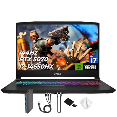msi Katana Ordinateur portable de jeu QHD 15,6 po, 165 Hz, NVIDIA GeForce RTX 5070 8 Go, 16 Go de RAM DDR5, 2 To de stockage (SSD 1 To et station d'accueil de 1 To), Intel Core i7-14650HX, clavier