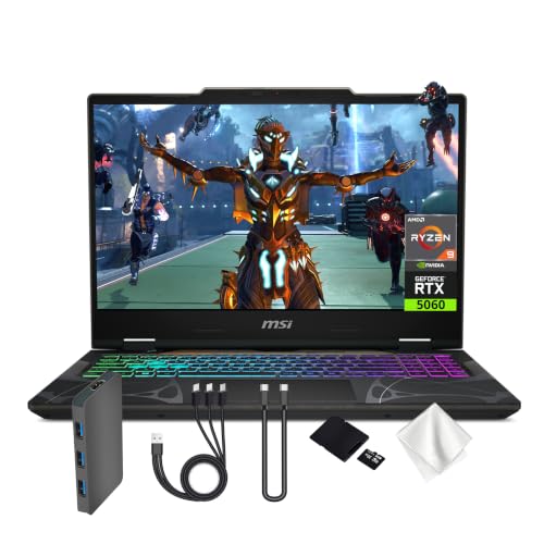 msi Cyborg A15 AI Ordinateur portable de jeu FHD 144 Hz, AMD Ryzen 9 270, NVIDIA GeForce RTX 5060, 16 Go DDR5, 2 To de stockage (SSD 1 To et station d'accueil 1 To), clavier RVB 4 zones, Wi-Fi 6E, Win