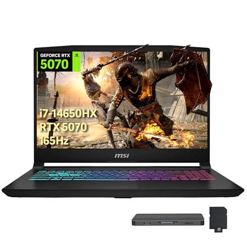 msi Katana Ordinateur portable de jeu QHD 15,6 165 Hz, Intel i7-14650HX, NVIDIA GeForce RTX 5070 8 Go GDDR7, 64 Go DDR5, 2 To SSD, clavier rétroéclairé RVB, Wi-Fi 6E, Windows 11 Pro, noir, ensemble