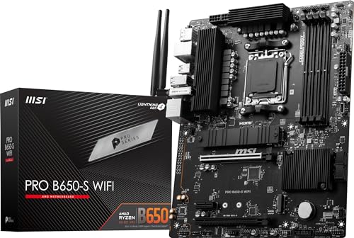 MSI PRO B650-S Carte mère WiFi ProSeries Processeurs AMD Ryzen 9000 8000 7000, AM5, DDR5, PCIe 4.0, emplacements M.2, SATA 6 Go s, USB 3.2 Gen 2, HDMI DP, Wi-Fi 6E, Bluetooth 5.3, LAN 2,5 Gbit s, ATX