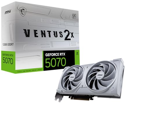 MSI Gaming RTX 5070 12G Ventus 2X OC White Carte Graphique (12 Go GDDR7, 192 Bits, Performances extrêmes 2557 MHz, DisplayPort x3 2.1a, HDMI 2.1b, Nvidia Blackwell Architecture)