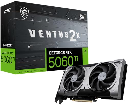 MSI Gaming RTX 5060 Ti 16G Ventus 2X OC Plus Carte Graphique (16 Go GDDR7, 128 Bits, Performance extrême TBA MHz, DisplayPort x 3 2.1a, HDMI 2.1b, Architecture NVIDIA Blackwell)