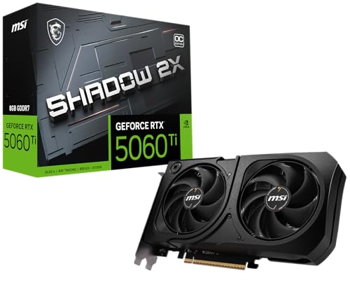 MSI Gaming RTX 5060 Ti 8G Shadow 2X OC Carte Graphique (8 Go GDDR7, TBA-bit, Performances extrêmes TBA MHz, DisplayPort x3 2.1a, HDMI 2.1b, Nvidia Blackwell Architecture)