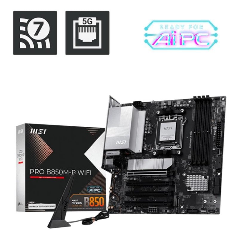 MSI Carte mère MSI PRO B850M-P WIFI AMD B850 Socket AM5 DDR5 micro ATX WiFi 7 RAID RGB