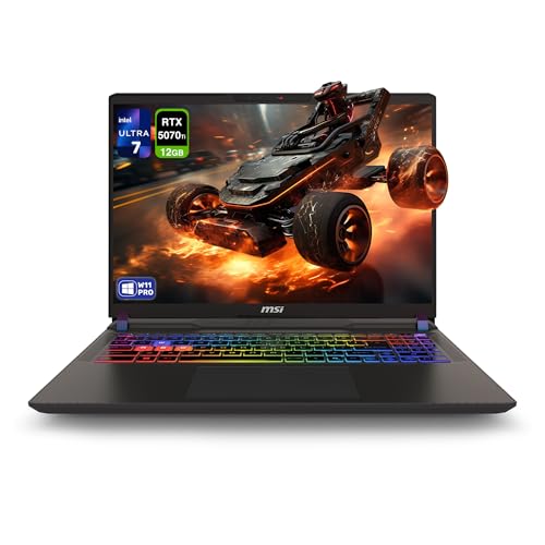 MSI Vector 16 HX AI Ordinateur portable de jeu, Intel Ultra 7-255HX, 64 Go de RAM DDR5, 4 To PCIe SSD, écran 16 FHD (1920 x 1200) 144 Hz, Nvidia G-Force RTX 5070Ti, clavier RVB 24 zones, W11 Pro