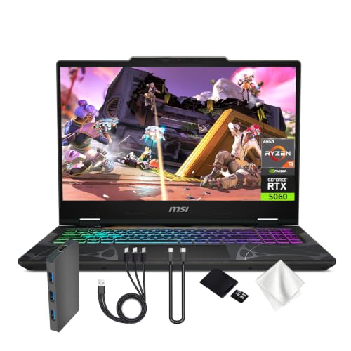 msi Cyborg A15 AI Ordinateur portable de jeu FHD 144 Hz, AMD Ryzen 9 270, NVIDIA GeForce RTX 5060, 16 Go DDR5, 2 To de stockage (SSD 1 To et station d'accueil 1 To), clavier RVB 4 zones, Wi-Fi 6E, Win