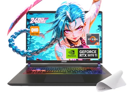 msi Vector 16 HX AI Ordinateur portable de jeu, 16 po QHD IPS 240 Hz, processeur AMD Ryzen 9-8940HX, GeForce RTX 5070 Ti, rétroéclairage RVB, avec tapis de souris (Win 11 Pro, 32 Go de RAM | SSD PCIe
