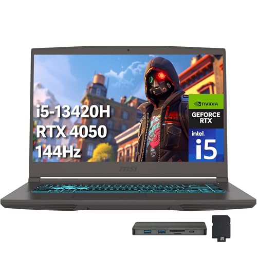 msi Thin 15 Ordinateur portable de jeu FHD 144 Hz 15,6 po, Intel i5-13420H, NVIDIA GeForce RTX 4050, 32 Go de RAM DDR4, SSD PCIe 1 To, clavier rétroéclairé, Wi-Fi 6E, caméra HD, Win 11, gris, station