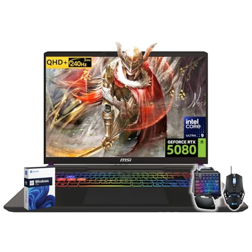 MSI Vector 16 HX AI 400 Ordinateur portable de jeu, NVIDIA RTX 5080 16 Go GDDR7, 16 pouces QHD LCD 240 Hz, Intel Ultra 9 275HX (jusqu'à 5,4 GHz), Thunderbolt 5, 64 Go DDR5, 4 To SSD, Windows 11 Pro
