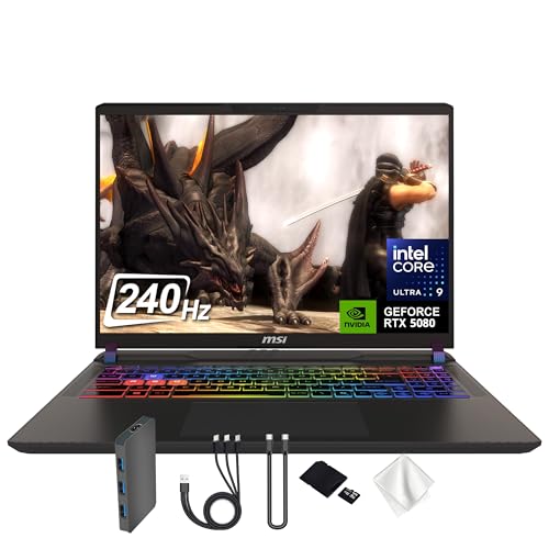 msi Vector 16 HX AI Ordinateur portable de jeu QHD 240 Hz, Intel Ultra 9 275HX, GeForce RTX 5080 16 Go GDDR7, 16 Go DDR5, 3 To de stockage (SSD de 2 To et station d'accueil 1 To), clavier