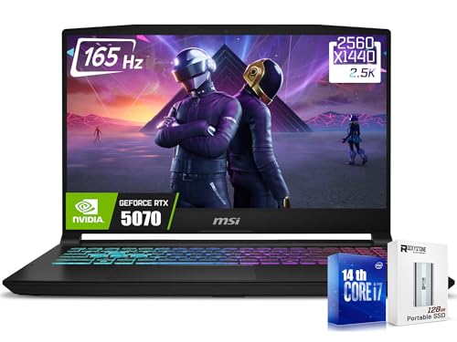 msi Katana HX Ordinateur portable de jeu, écran QHD IPS 15,6 165 Hz, 16 cœurs i7-14650HX ( i9-12900H, jusqu'à 5,2 GHz, GeForce RTX 5070, Copilot PC, clavier rétroéclairé RVB, Win11, noir (64 Go de