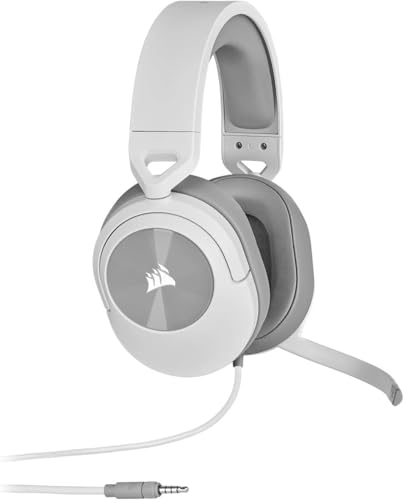 CORSAIR HS55 STEREO Casque Gaming Filaire Léger – Microphone omnidirectionnel, Haut-Parleurs en Néodyme, Compatible iCUE – PC, Mac, Xbox, Nintendo Switch, Mobile – Blanc