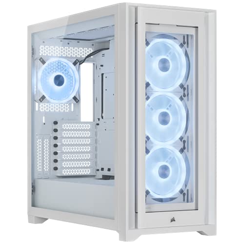 Corsair iCUE 5000X RGB QL Boitier moyen tour Quatre ventilateurs QL120 iCUE Lighting Node CORE inclus Gestion des cables facile 136 LED au total White
