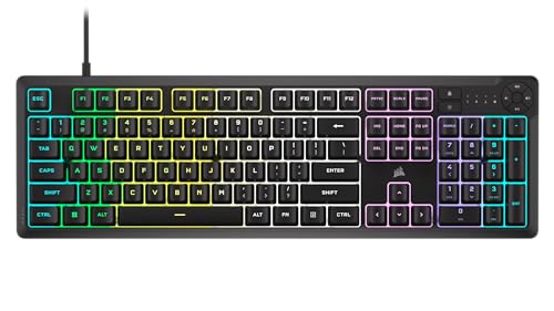 Corsair K55 Core Clavier de Gaming Filaire à Membrane RVB – Commutateurs Silencieux et réactifs – Résistance aux éclaboussures – RVB dix Zones – Touches multimédia – Compatible iCUE – QWERTY NA – PC,