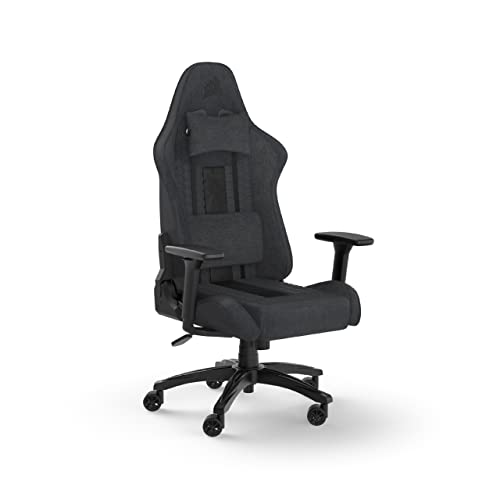 Corsair TC100 RELAXED Fauteuil Gaming - Tissu - Design Inspiré des Sports Automobiles - Coussin Lombaire - Coussin Repose-nuque Détachable en Mousse à Mémoire de Forme - Gris et Noir
