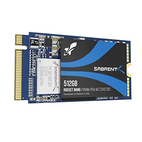 SABRENT 2242 M.2 NVMe SSD 512Go, SSD Interne 1700 Mo s en Lecture, 42 mm PCIe 3.0 X4, Disque SSD Interne, Haute Performance Compatible avec Tous Les PC, NUC et Ordinateurs Portables (SB-1342-512)