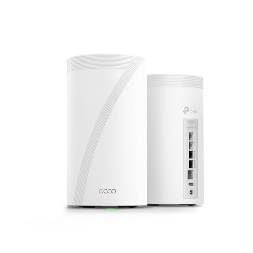 TP-Link Deco BE85 Tri-Band WiFi 7 BE22000 Whole Home Mesh System - 12-Stream 22 Gbps, 2X 10G 2X 2.5G Ports, Wired Backhaul, 8X High-Gain Antennas, VPN, AI-Roaming, 4x4 MU-MIMO, HomeShield (2-Pack)