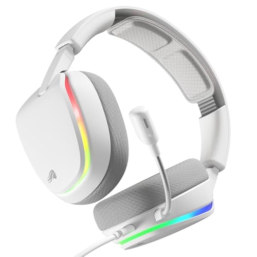 GLORIOUS GHS Eternal RGB - Casque gaming stéréo RGB pour PC, PS5, PS4, Switch. Transducteurs inclinés sur mesures, micro détachable USB-C haute-clarté ajustable. Résistant, confort longue durée. Blanc