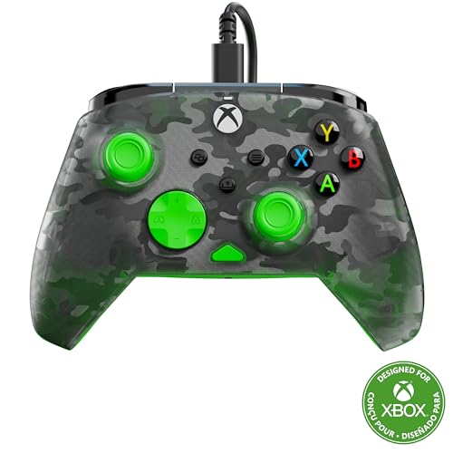 Turtle Beach Rematch Core Camo noir vert - Manette de jeu filaire - Licence Xbox Series XS, Xbox One et PC - touches audio, moteurs de vibration et gâchettes d'impulsion, câble de 3 m