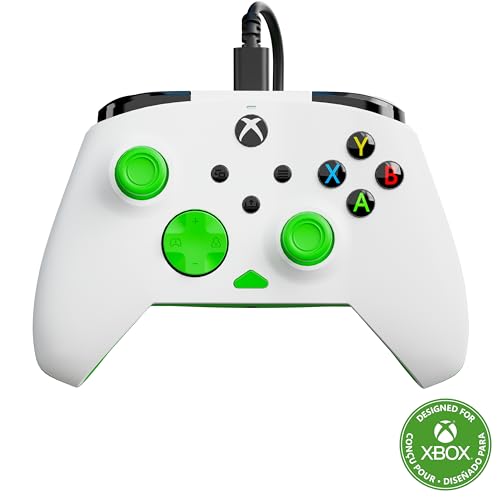 Turtle Beach Rematch Core blanc vert - Manette de jeu filaire - Licence Xbox Series XS, Xbox One et PC - touches audio, moteurs de vibration et gâchettes d'impulsion, câble de 3 m