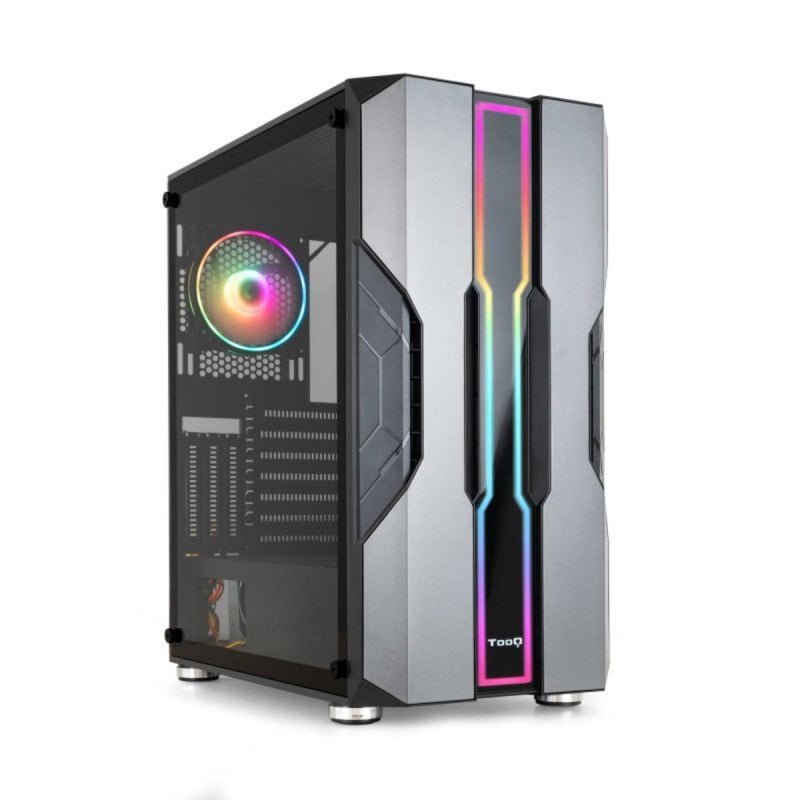 tooq Nightcity Caja Semitorre Gaming ARGB, Acero, Vidrio Templado, Negro, Plata