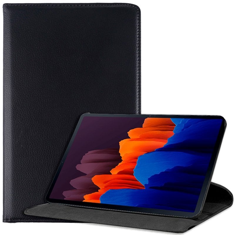 Cool Black Plain Book Case pour Samsung Galaxy Tab S7 Plus 12,4