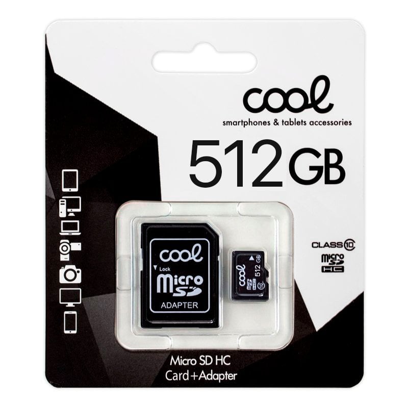 Cool Carte mémoire MicroSD 512 Go Classe 10 avec adaptateur UHS-I