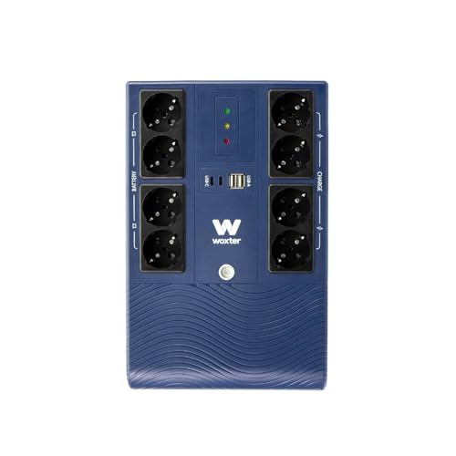 Woxter Multibase UPS 1200 VA 720 W - Système d'alimentation sans Interruption, 8 Prises Schuko, 4 Ports USB, Bleu