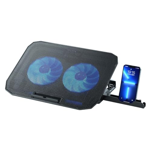 NK Base de Refroidissement Portable – Ventilateur Ordinateur Portable de 12 à 17 avec Support réglable 5 hauteurs, 2 Ventilateurs Silencieux, 2 Ports USB, Refroidissement Rapide, lumière LED Bleue