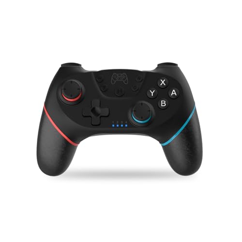 NK Manette Sans fil – Compatible avec Switch Switch 2 OLED Lite Pro avec fonction Wake, réglages macro, Bluetooth, 6 axes, fonction turbo, double choc, double vibration - Couleur noire (rouge et bleu)
