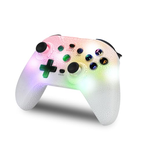 NK Manette Switch sans fil - LED RVB réglable, Switch PC Android iOS, Fonction Turbo, Réglages Macro, Bluetooth, 6 axes, 4 modes de vibration - Couleur blanche (Support Smartphone)