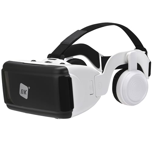 NK Casque Réalité Virtuelle - Casque VR avec Audio Compatible avec iPhone Android (4,7 - 6,53 Smartphones), Angle de Vision 90-100 degrés, Rotation 360°, Cible et Pupille Réglable - Blanc