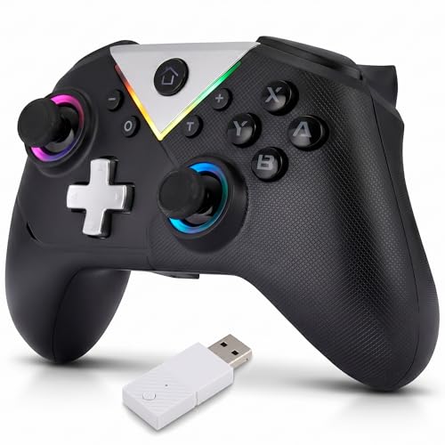 NK Manette Sans Fil Bluetooth pour PC - Compatible avec Switch, Smartphone Android et iOS, 2 Boutons Macro, Double Vibration, 6 Axes, Lumières LED, Couleur Noire, Black
