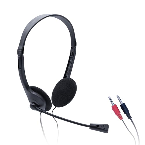 iggual Auriculaires IGGUAL EASY CALL filaires Jack 3,5 mm pour bureau et appels avec micro rabattable, Black