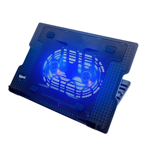 iggual - Ventilateur de PC Silencieux, Support Refroidisseur d'Ordinateur Portable jusqu'à 17 Pouces, 2 Ports USB, 4 Degrés d'Inclinaison, Support Téléphone, Lumière LED Bleue (2 Ventilateurs)