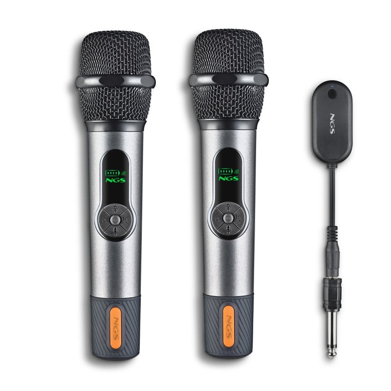 ngs Microphone dynamique sans fil NGS 2,4 GHz avec écran, batterie et double récepteur